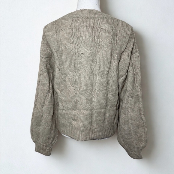 in loom Taupe Cable Knit Cardigan with Floral Embroidery Women Small - Picture 2 of 7
